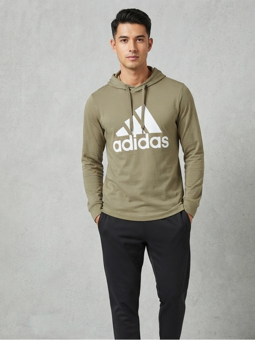 Adidas Sage Green Pullover Hoodie with White Logo - Men's Small